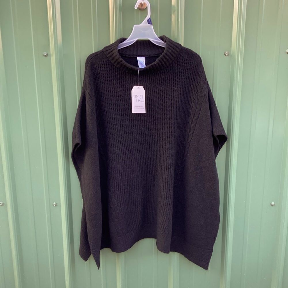 Women's Black Cable Knit Poncho Shawl Layering Piece Size S/M